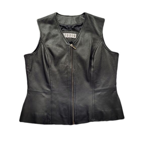Siena Studio Black Zip Front Leather Vest size M/L - Picture 1 of 10